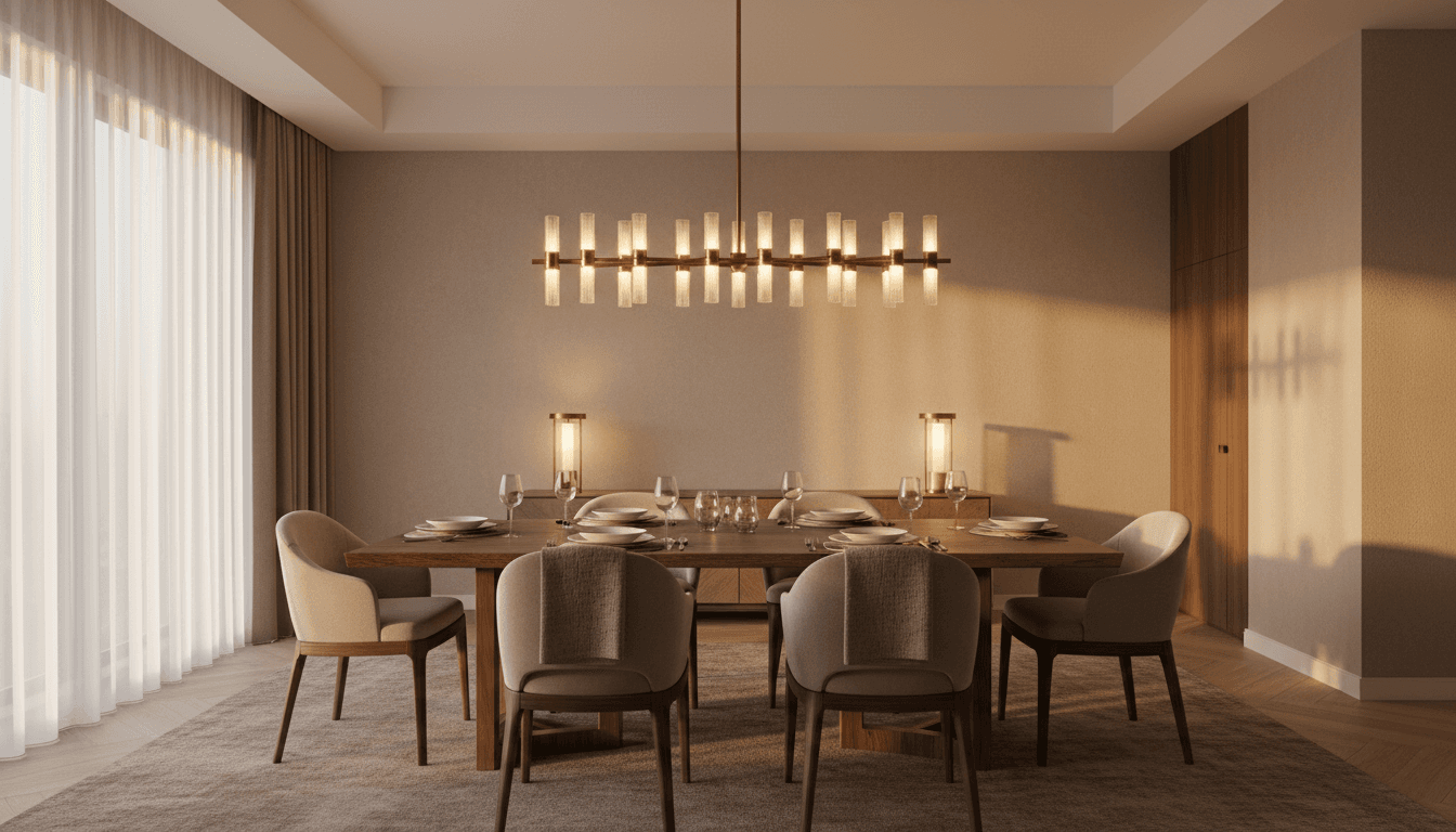 Traditional dining room with dark wood table and classic chandelier