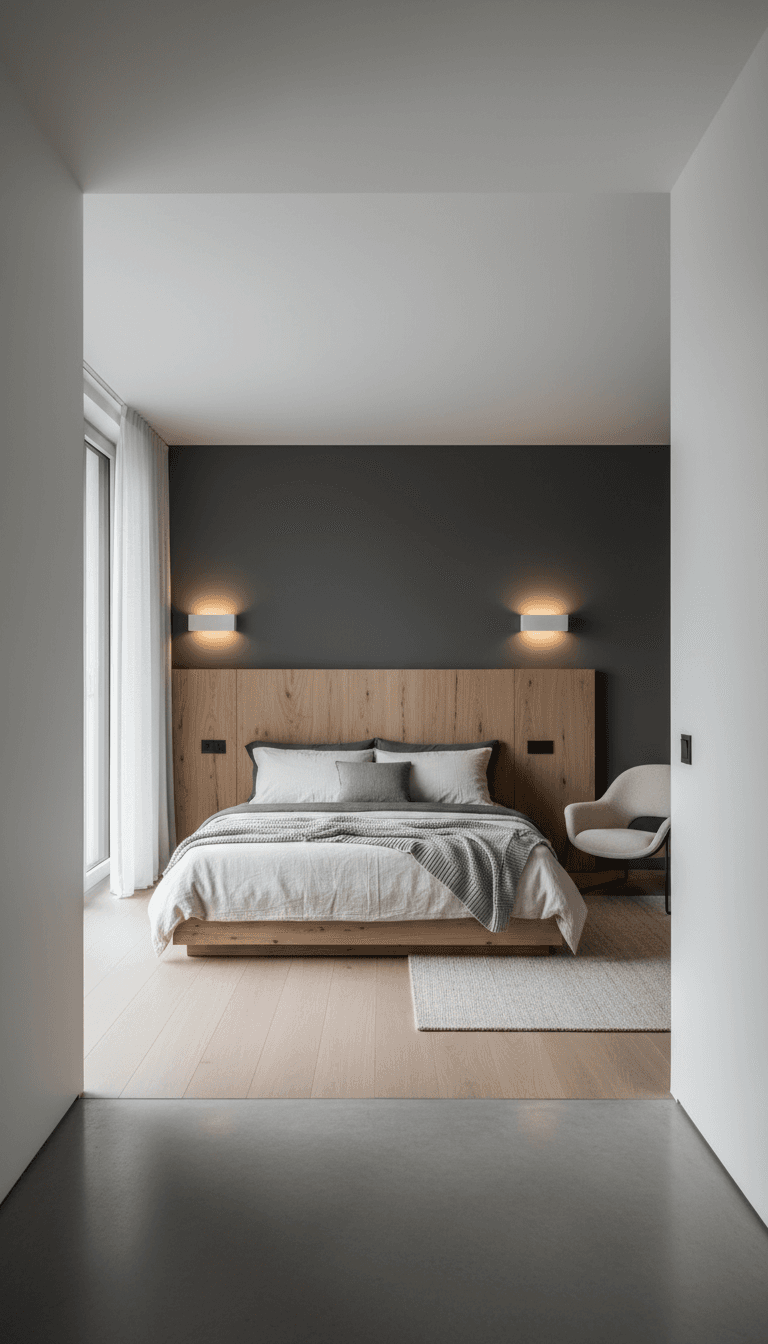 Timeless neutral bedroom with layered bedding, personal artwork, and soft morning light